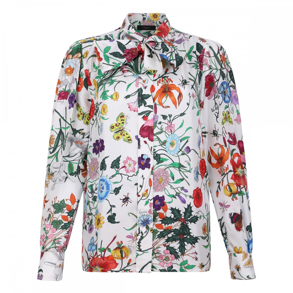 Flora print silk twill shirt