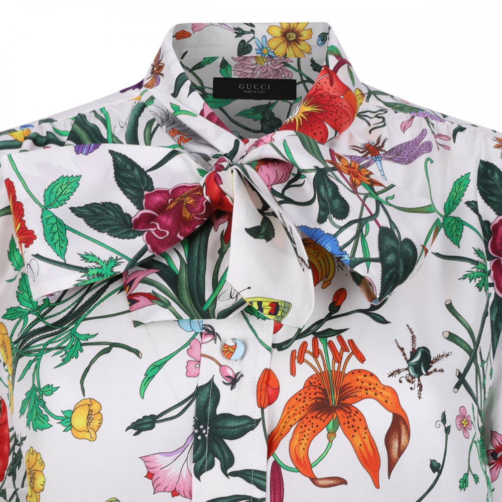 Flora print silk twill shirt
