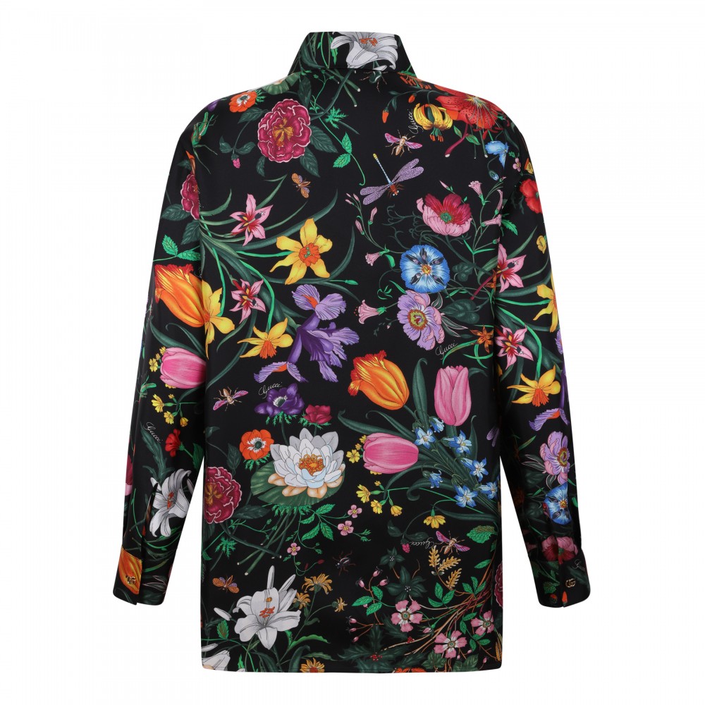 Flora print silk twill shirt