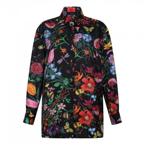 Flora print silk twill shirt