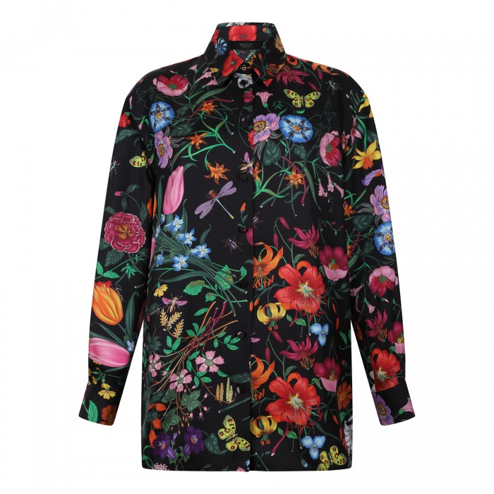 Flora print silk twill shirt