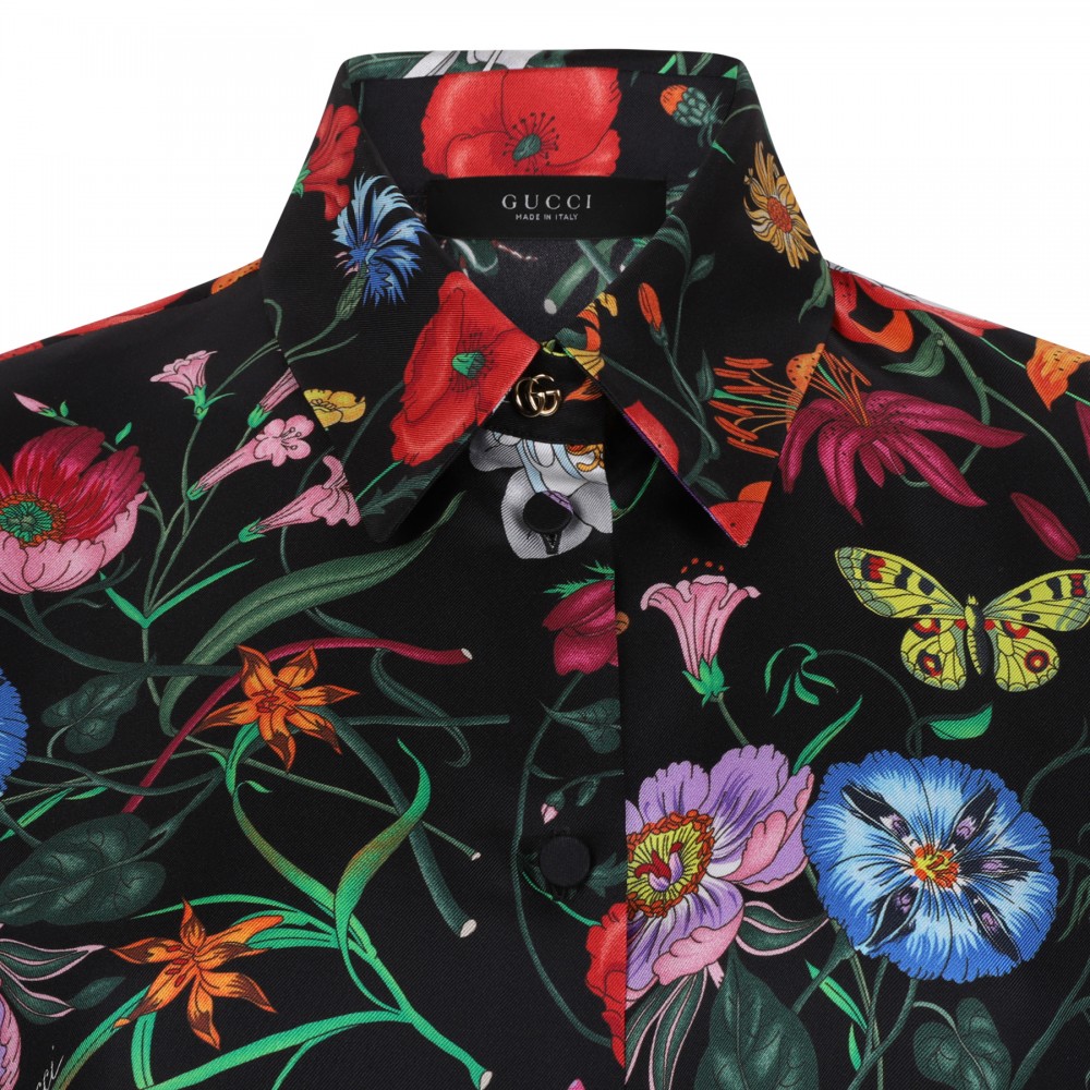 Flora print silk twill shirt