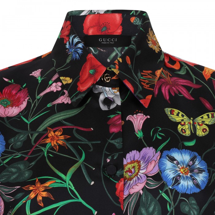 Flora print silk twill shirt