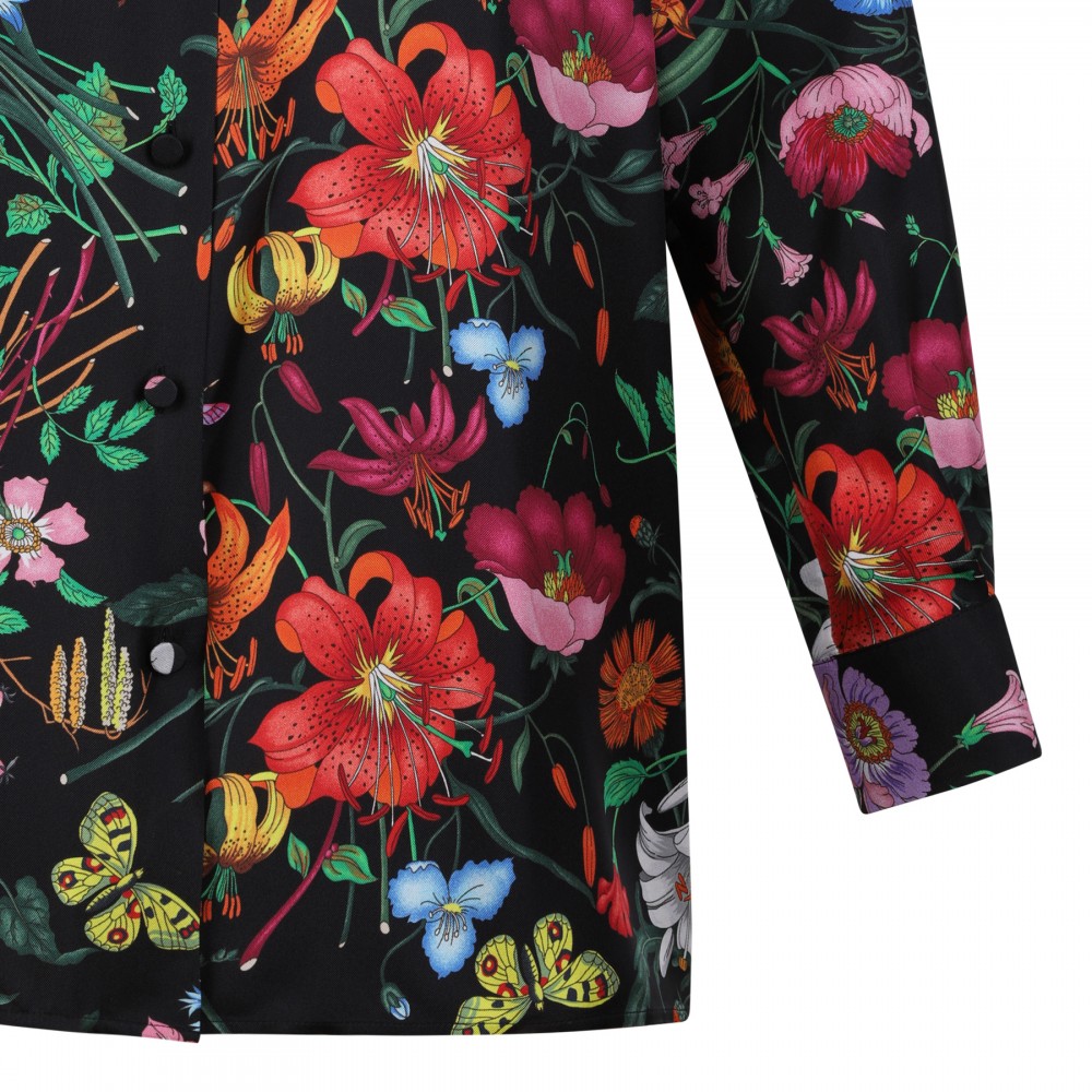 Flora print silk twill shirt