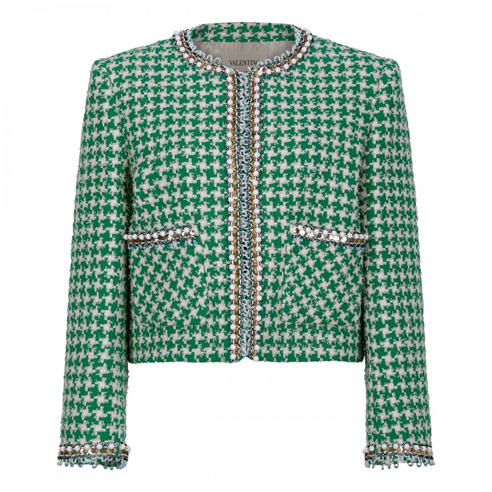 Beaded houndstooth tweed jacket