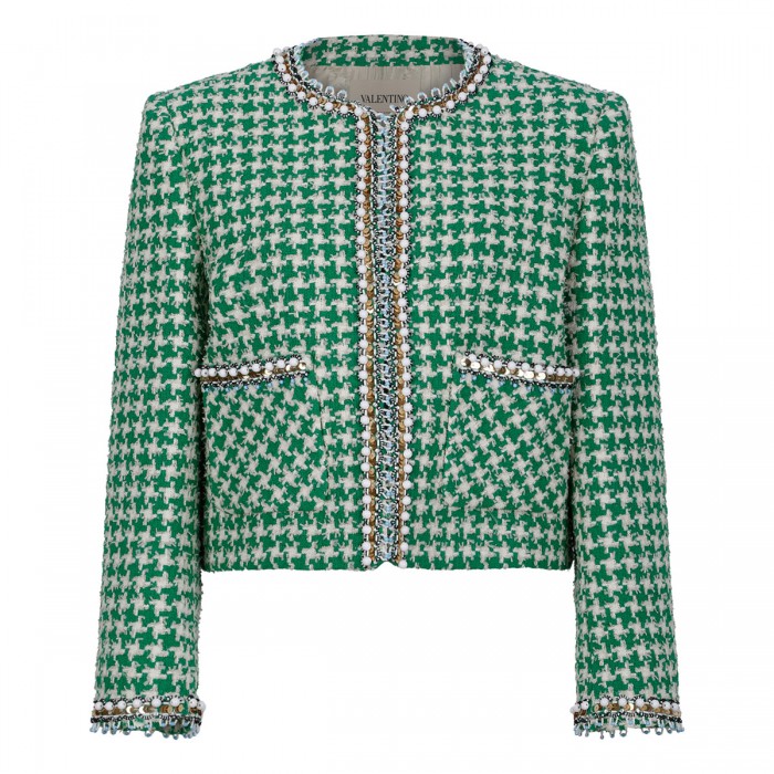 Beaded houndstooth tweed jacket