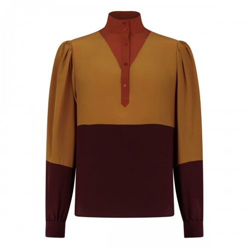 Color-block silk blouse