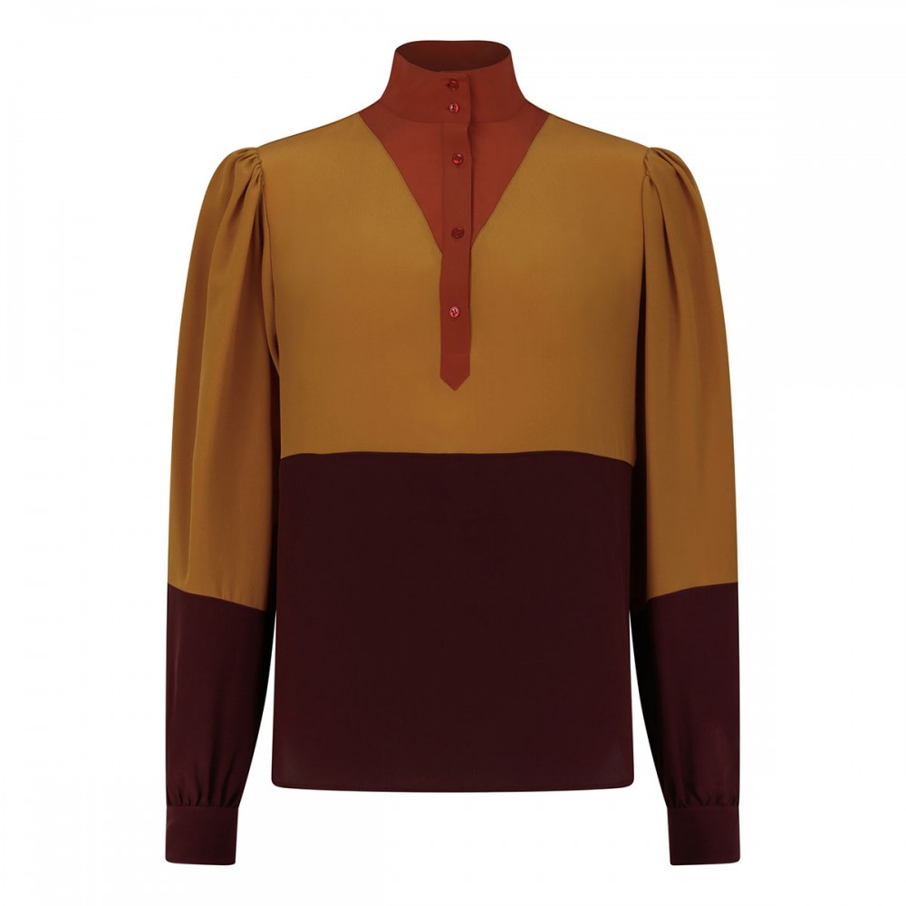 Color-block silk blouse