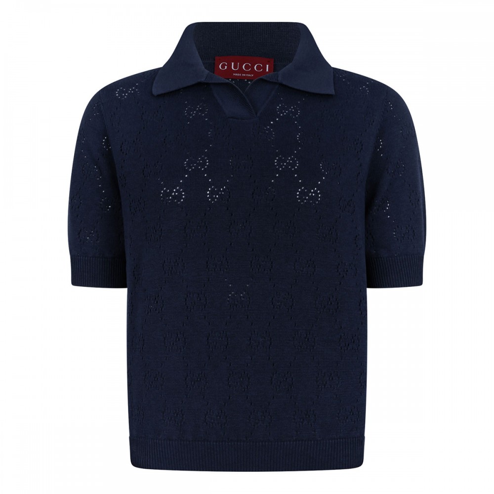 GG pointelle cotton silk polo