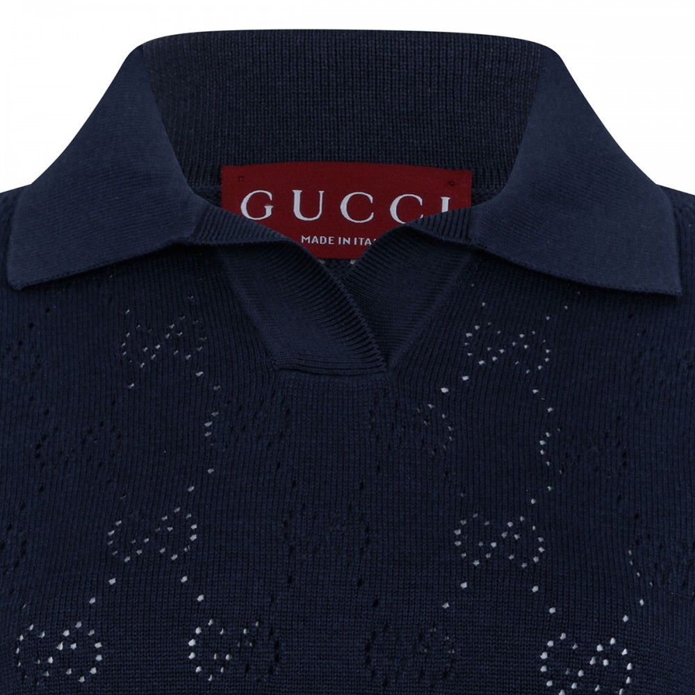 GG pointelle cotton silk polo