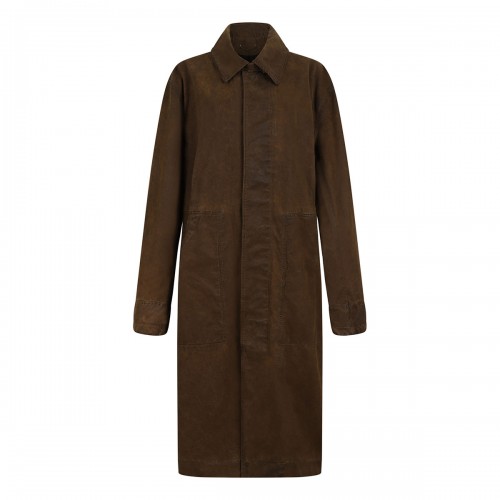 Brown waxed twill trench coat