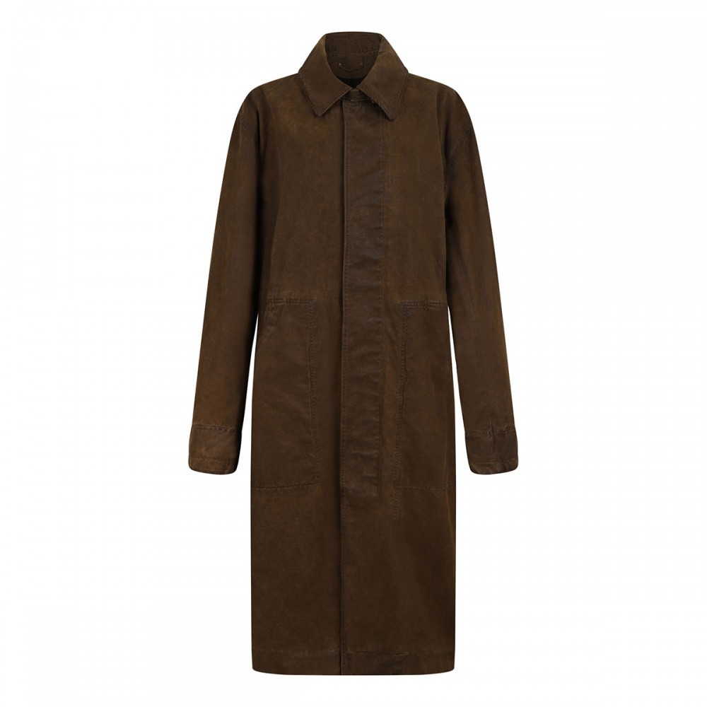 Brown waxed twill trench coat
