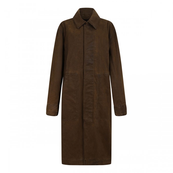 Brown waxed twill trench coat
