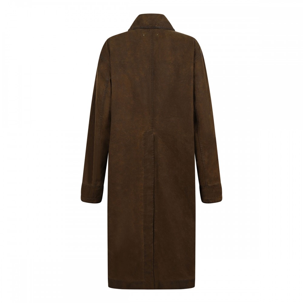 Brown waxed twill trench coat