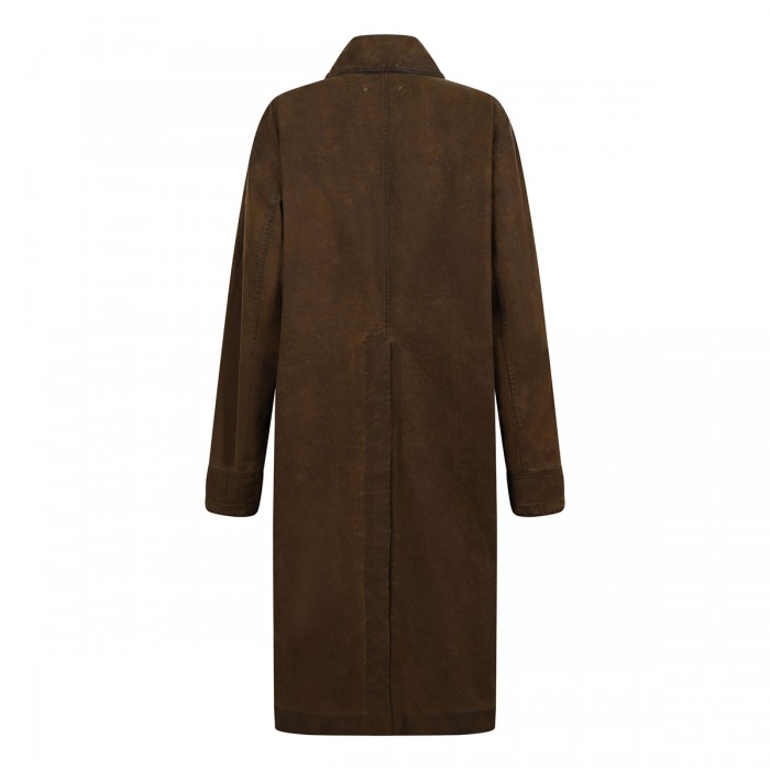 Brown waxed twill trench coat