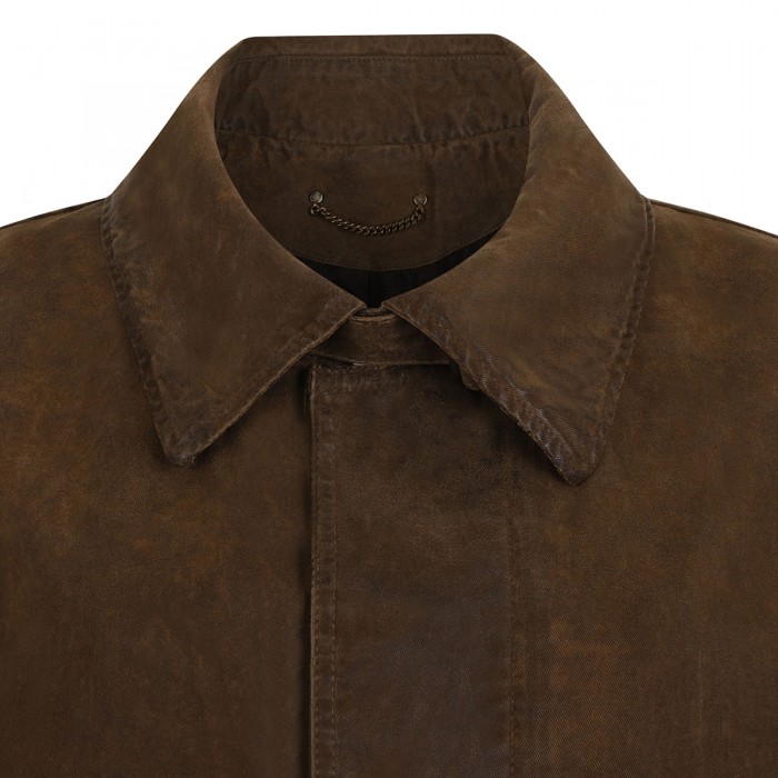 Brown waxed twill trench coat
