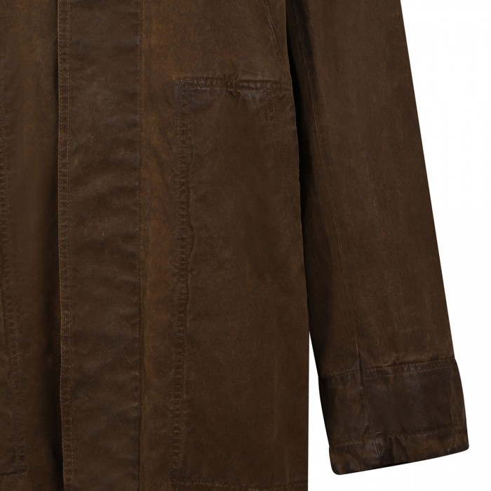 Brown waxed twill trench coat