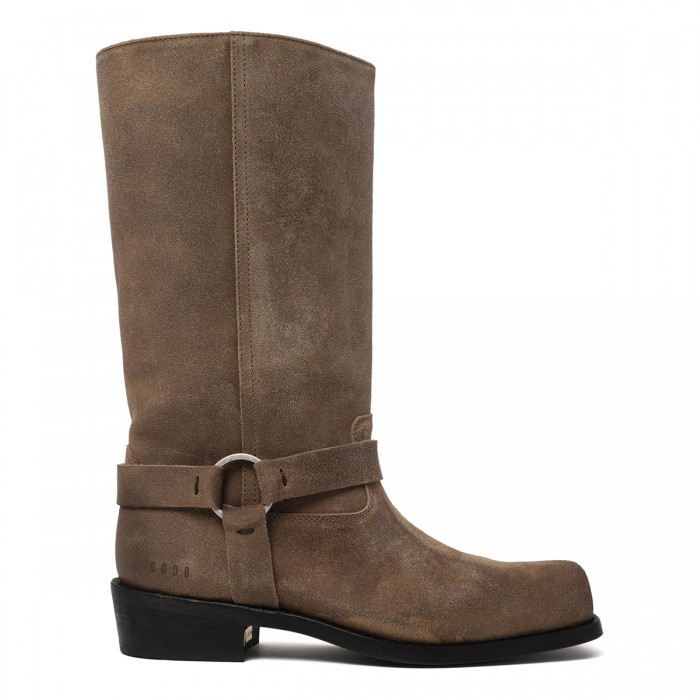 Beige waxed suede biker boots