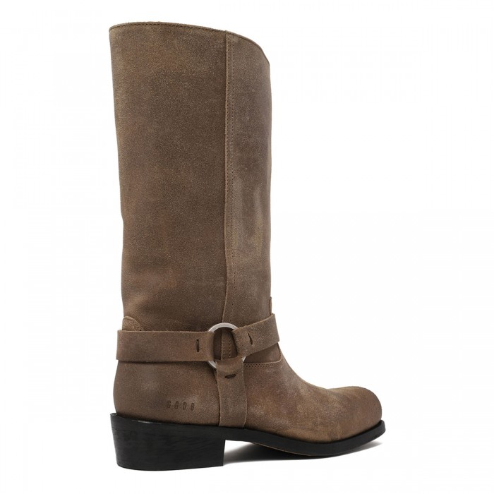 Beige waxed suede biker boots