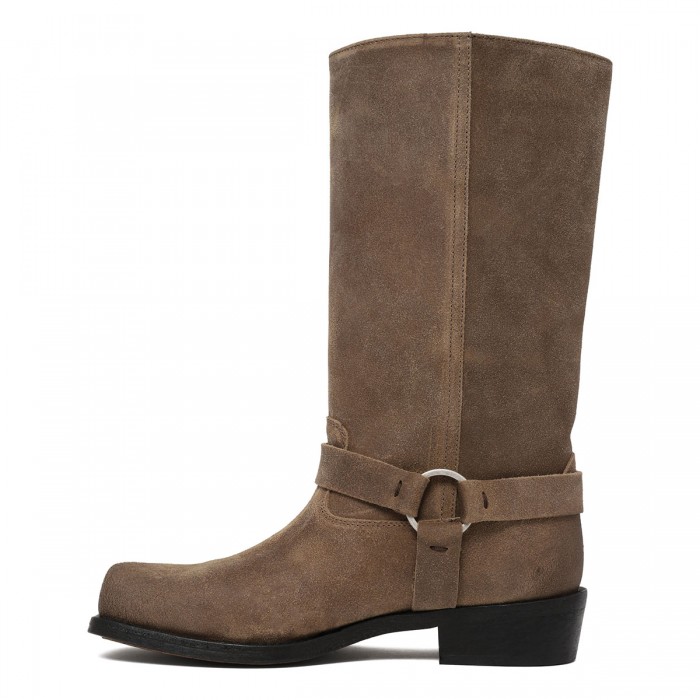 Beige waxed suede biker boots