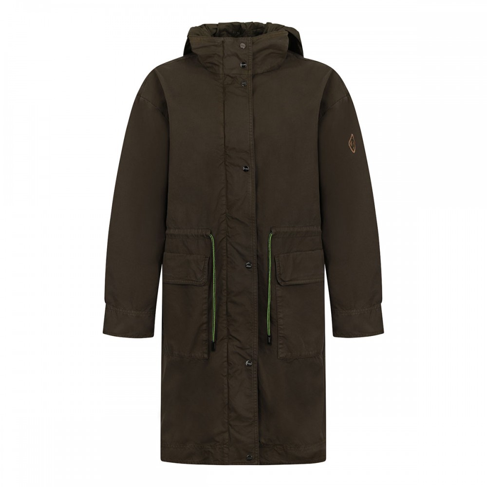 Military green cotton long parka