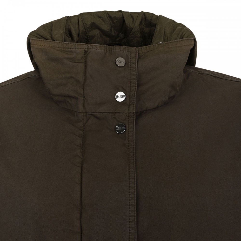 Military green cotton long parka