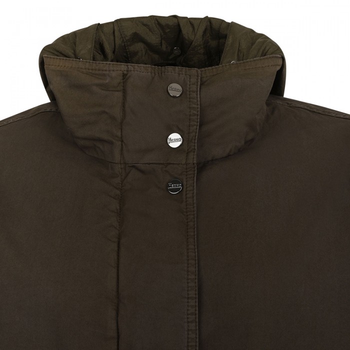 Military green cotton long parka