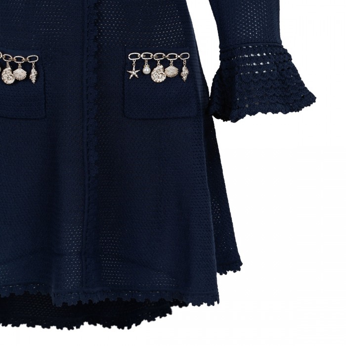 Shell embellished knit mini dress