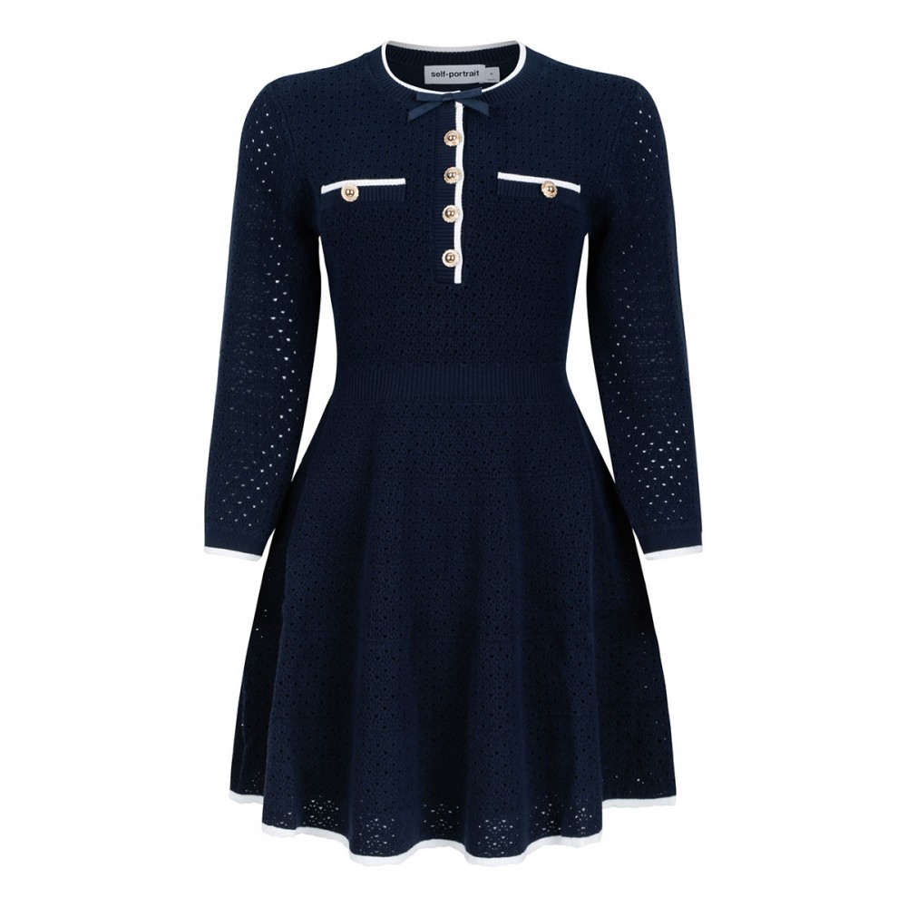 Navy bow knit mini dress