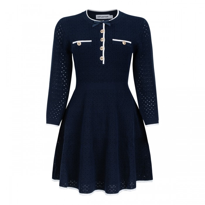 Navy bow knit mini dress