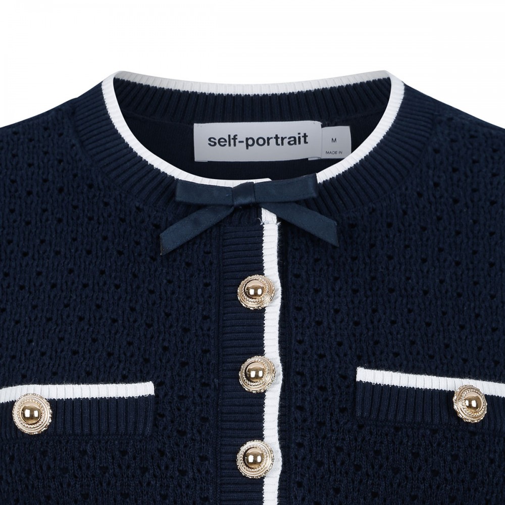 Navy bow knit mini dress