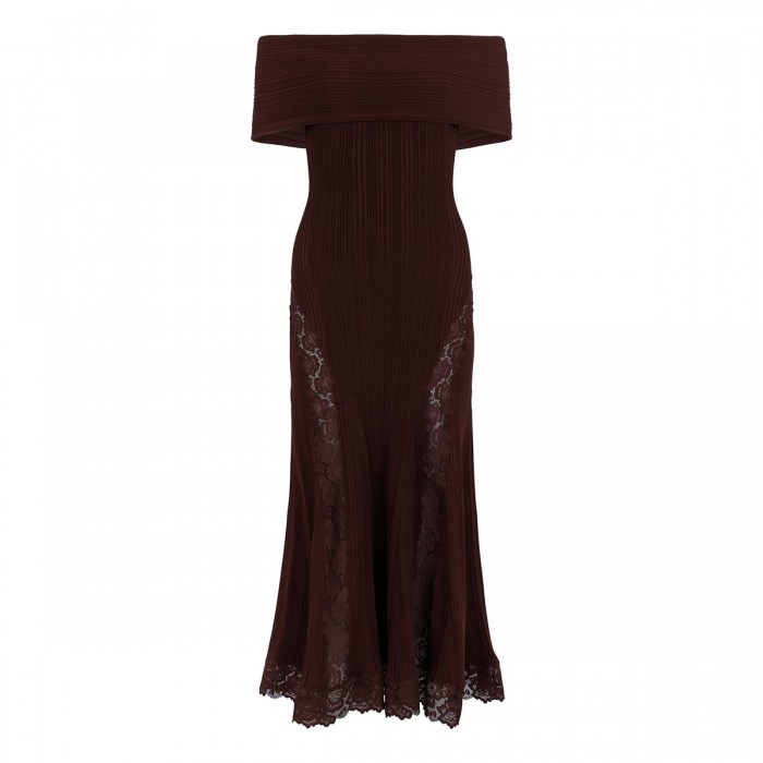 Burgundy knit lace insert midi dress