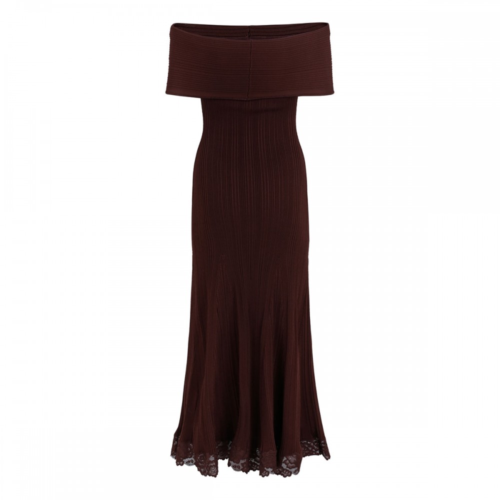 Burgundy knit lace insert midi dress