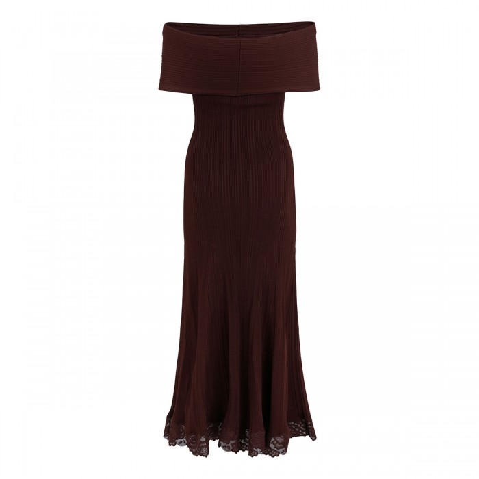 Burgundy knit lace insert midi dress