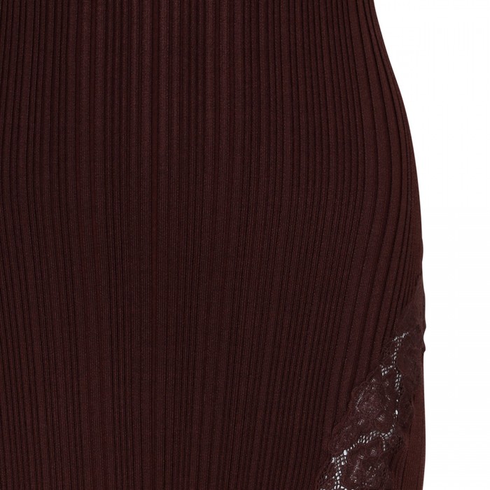 Burgundy knit lace insert midi dress