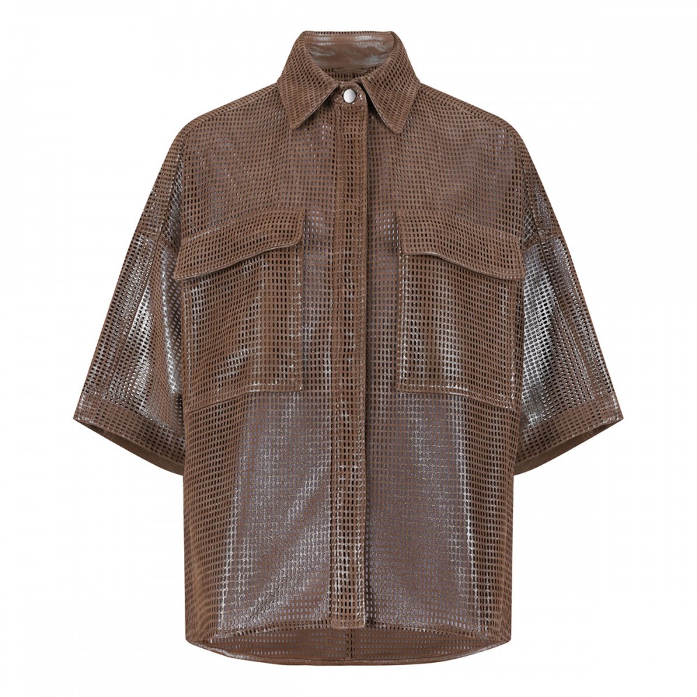 Hazelnut leather net shirt