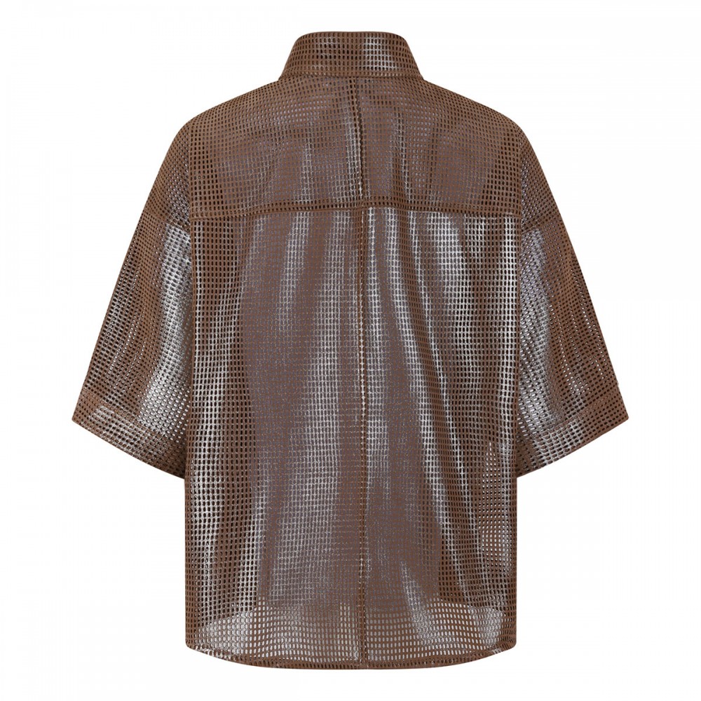 Hazelnut leather net shirt