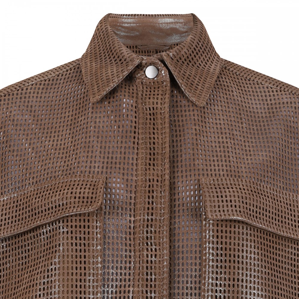 Hazelnut leather net shirt
