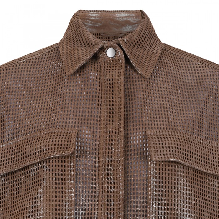 Hazelnut leather net shirt