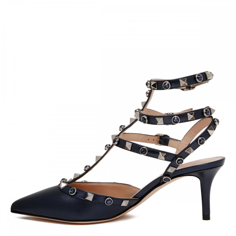 Rockstud ankle strap pumps