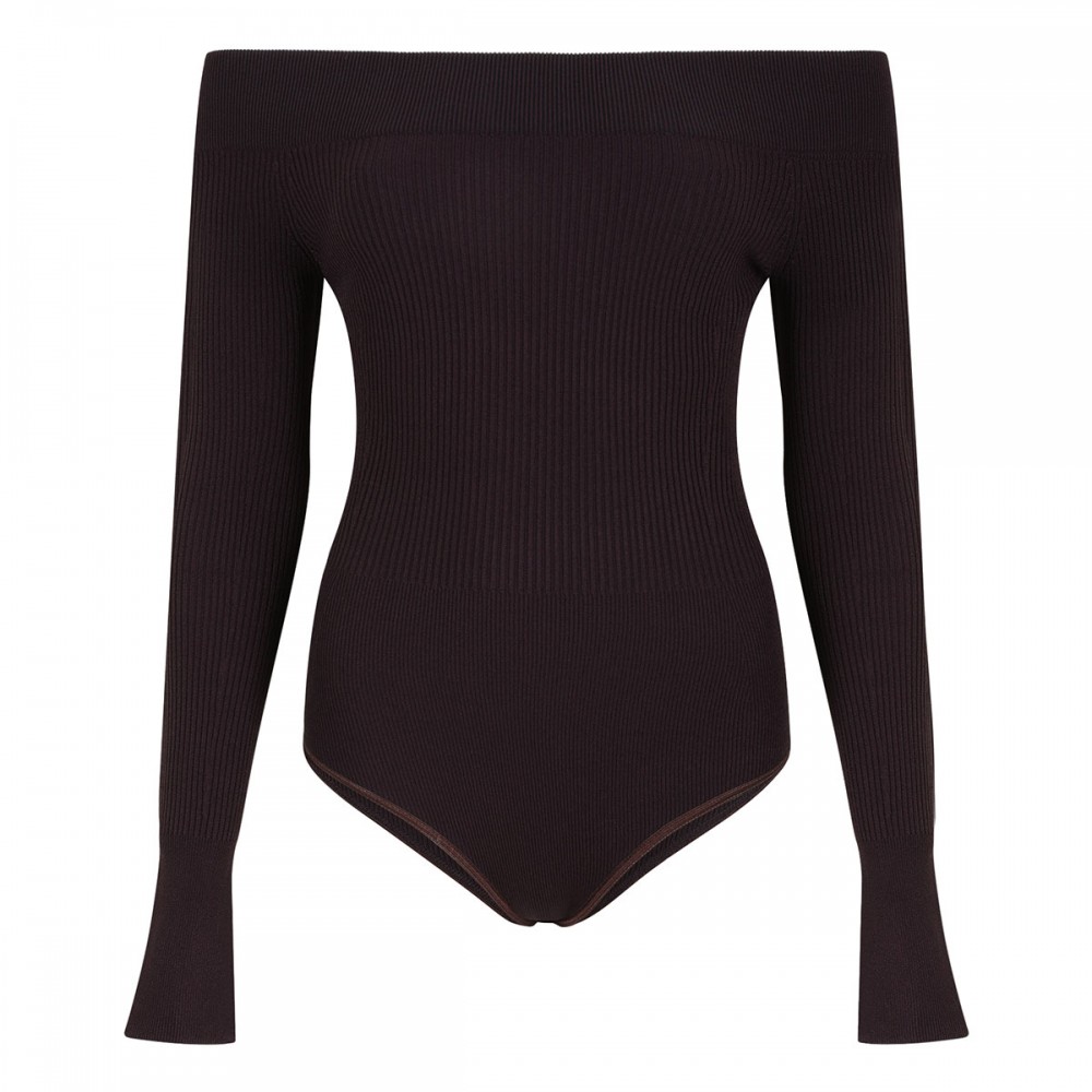 Sculpting rib-knit off-shoulder top