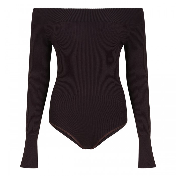 Sculpting rib-knit off-shoulder top