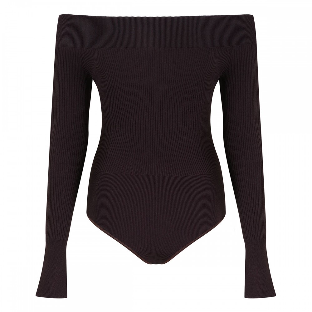 Sculpting rib-knit off-shoulder top