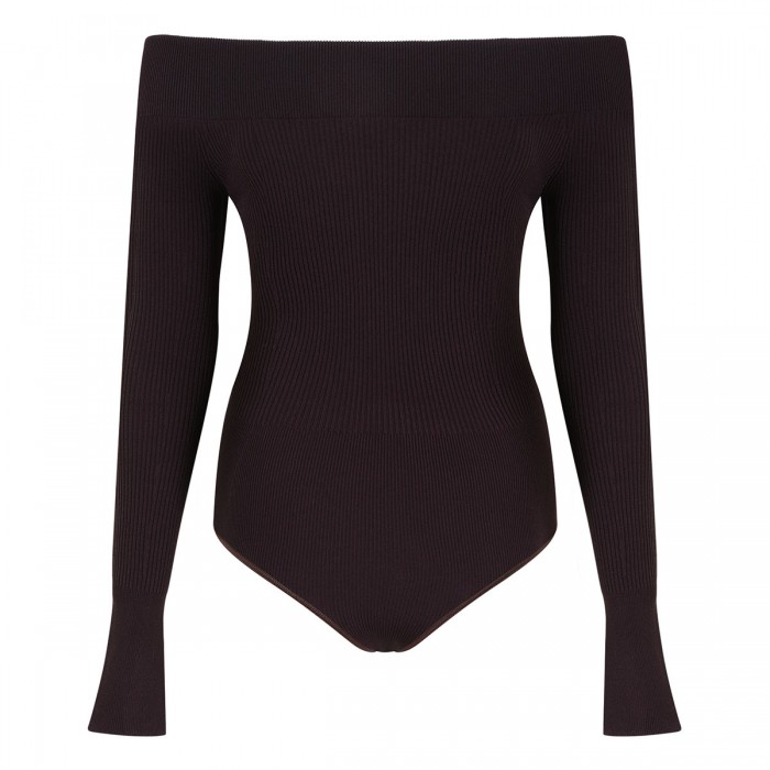 Sculpting rib-knit off-shoulder top