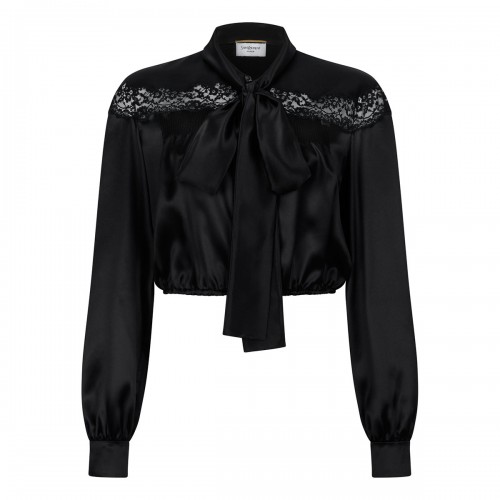 Silk georgette and lace blouse