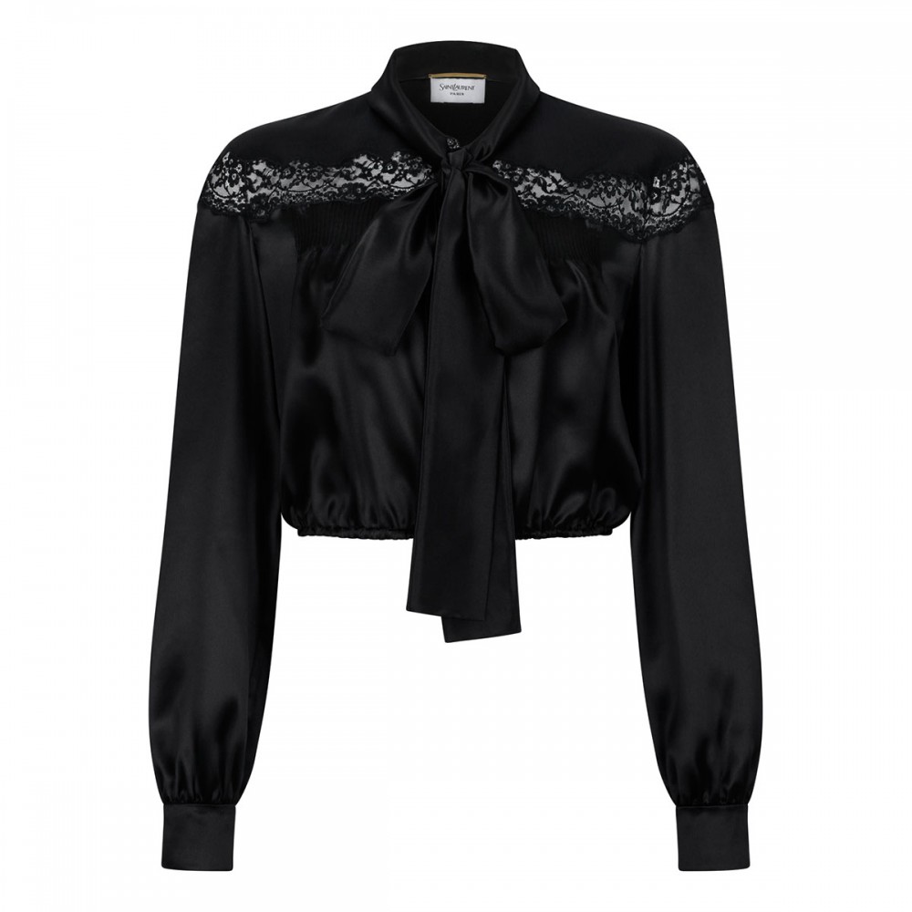 Silk georgette and lace blouse