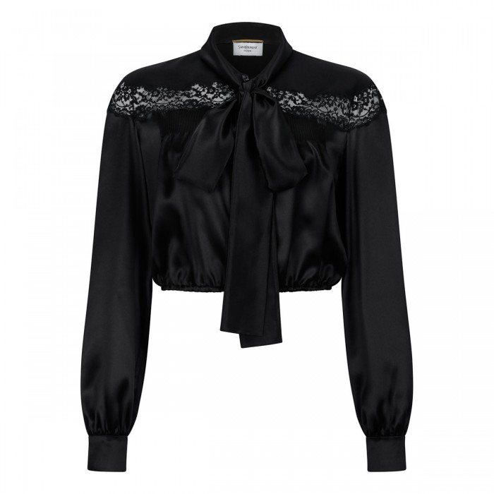 Silk georgette and lace blouse