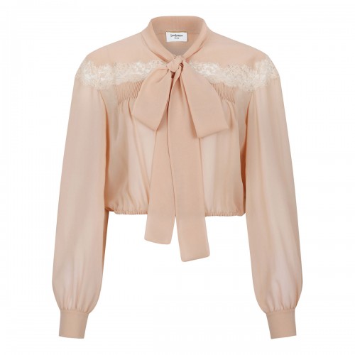 Silk georgette and lace blouse