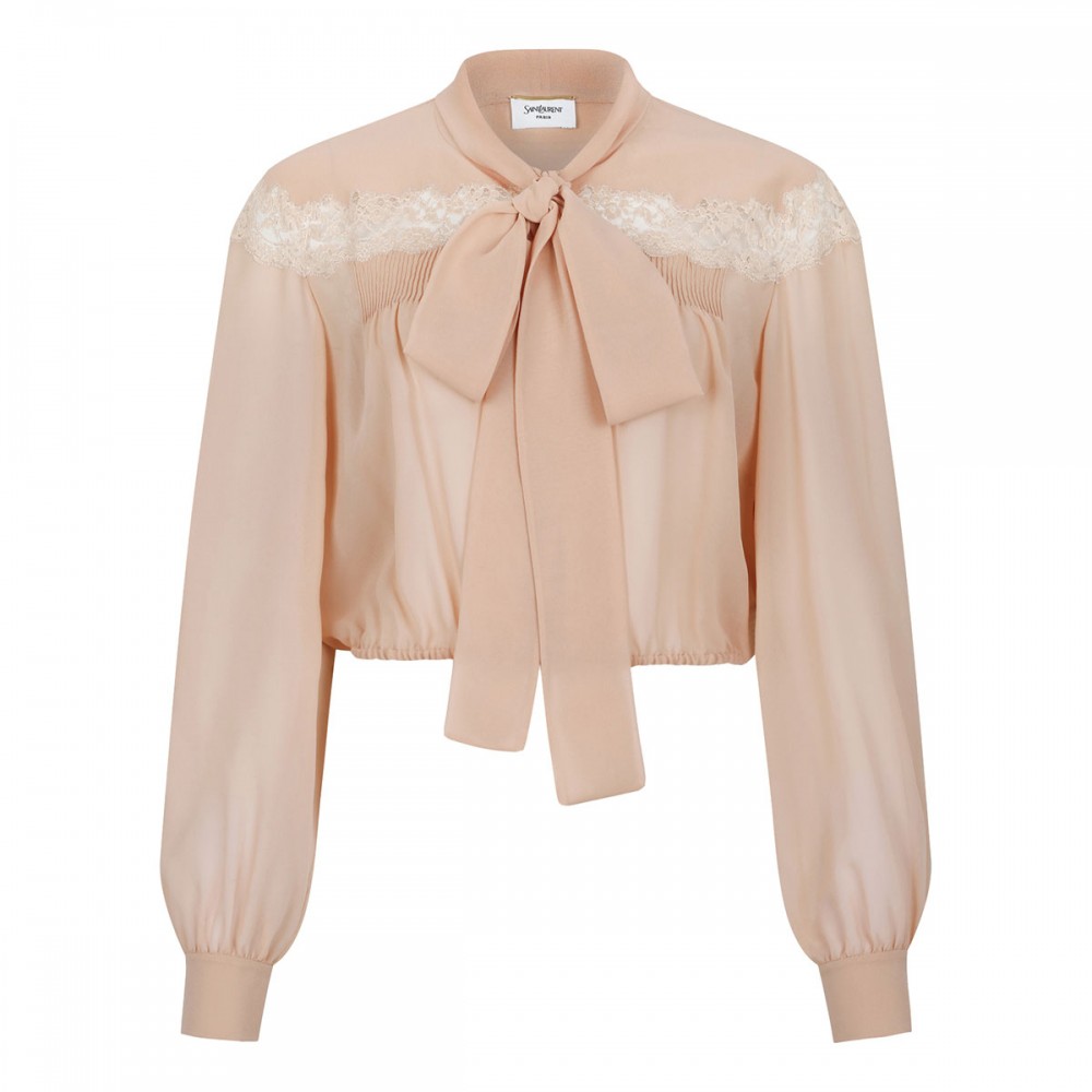 Silk georgette and lace blouse