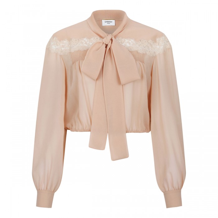 Silk georgette and lace blouse